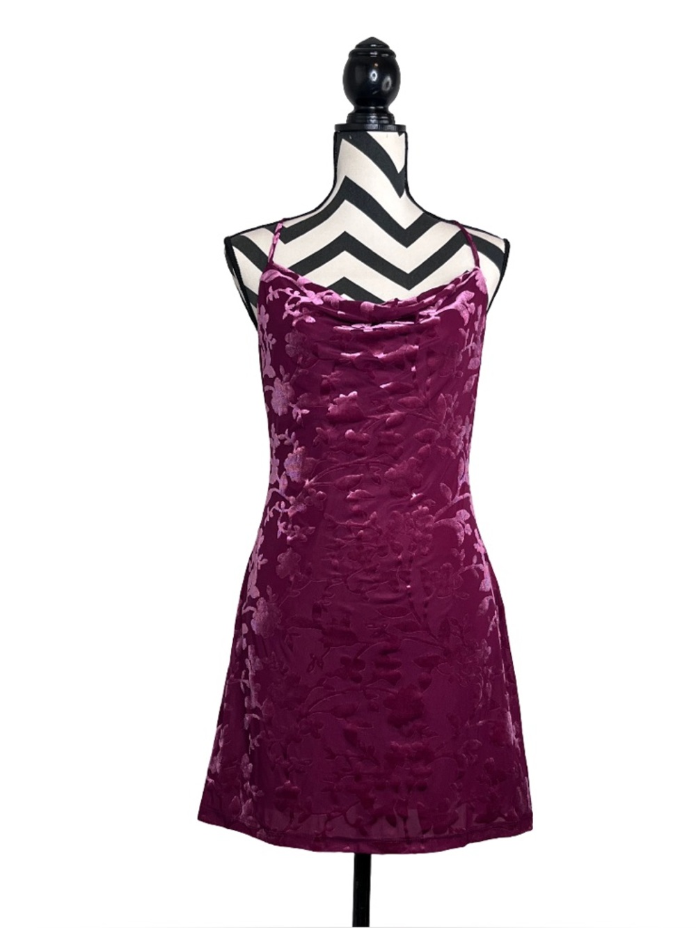 Whimsigoth Sz S Velvet Burnout Witchy Sheer Layered Cowl Neck Mini Slip Dress